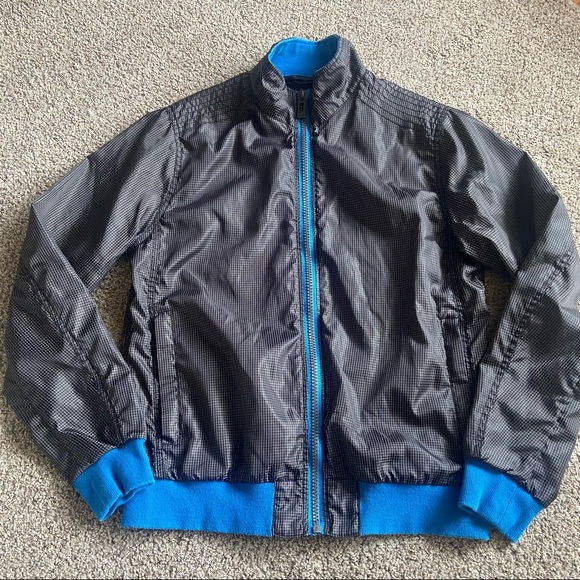 Forever 21 Men Black Blue Grid Windbreaker Jacket Size Medium - Picture 4 of 11